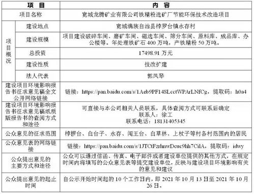 寬城龍騰礦業鐵精粉選礦廠節能環保技術改造項目環境影響報告書（征求意見稿）信息公開第二次公示及市容環境第三方測評咨詢公告